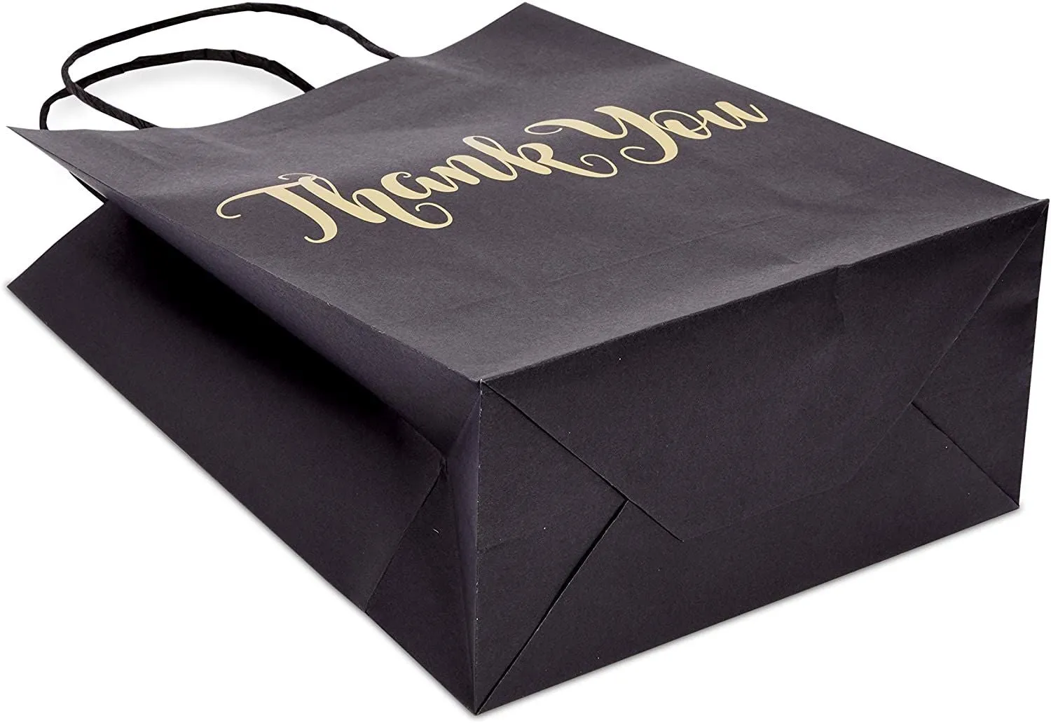 24 Pack Medium Black Thank You Party Favor Paper Goodie Gift Bags with Handles, Gold Foil