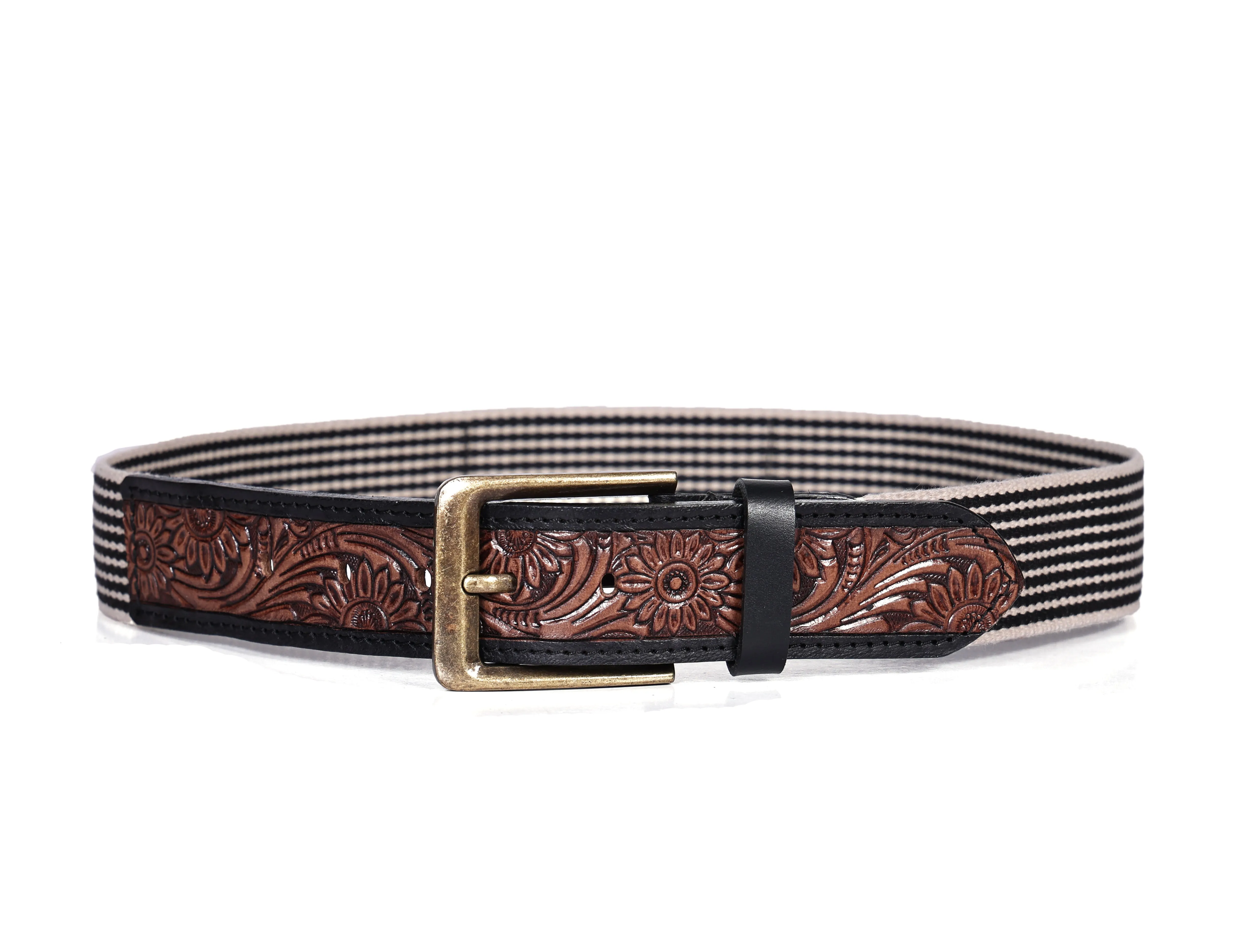 Artisan Elegance: Leather Hand-Tooled and Webbing Belt – A Perfect Blend of Tradition and Modern Style.    Art: LB-828