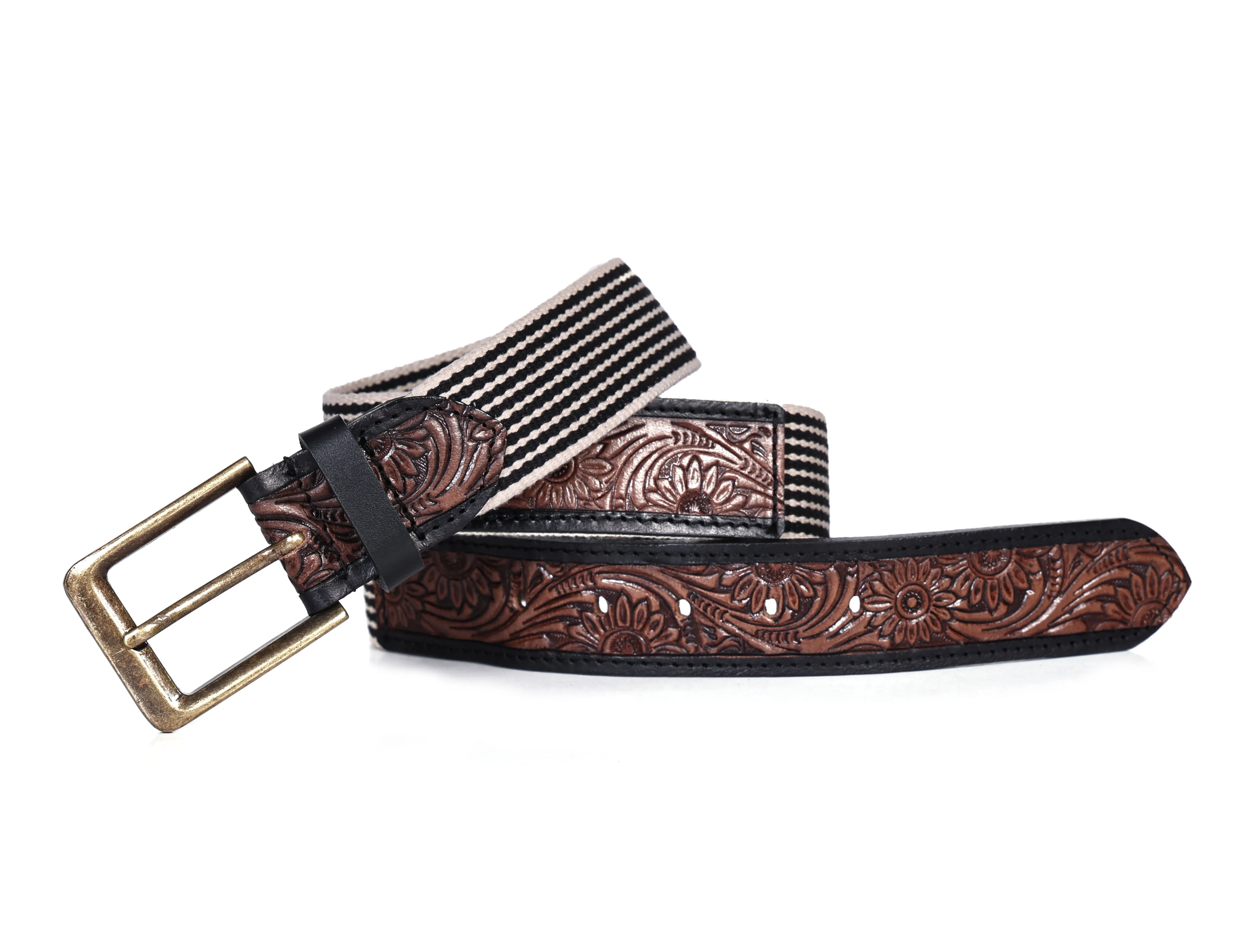 Artisan Elegance: Leather Hand-Tooled and Webbing Belt – A Perfect Blend of Tradition and Modern Style.    Art: LB-828