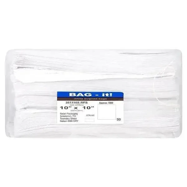 Bag It, White Sulphite Bags 10" x 10", 8.5" x 8.5" Strung Approx 1000