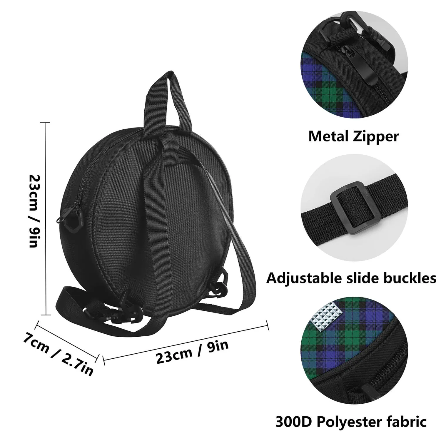 Black Watch Modern Tartan Round Satchel Bags with Family Crest