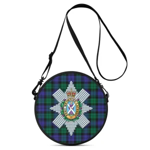 Black Watch Modern Tartan Round Satchel Bags with Family Crest