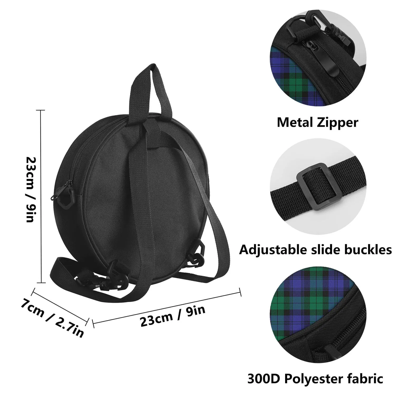 Black Watch Modern Tartan Round Satchel Bags