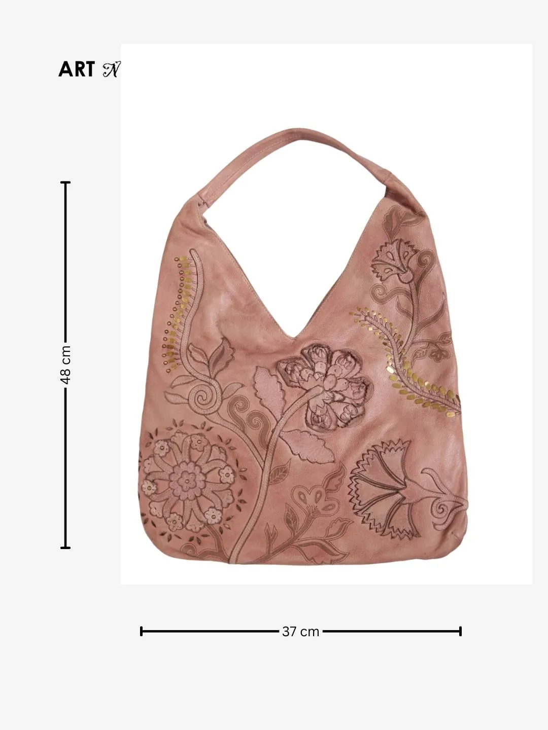 Blush Genuine Leather Boho Bag With Flower Patchwork