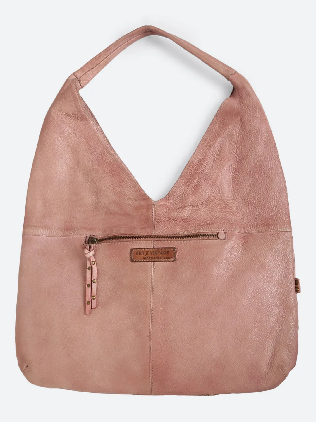 Blush Genuine Leather Boho Bag With Flower Patchwork