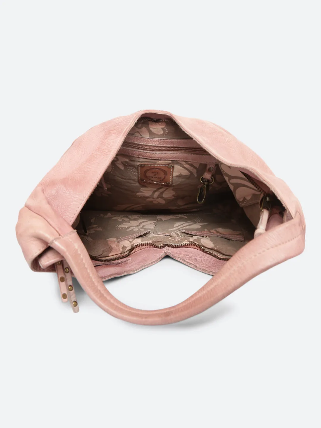 Blush Genuine Leather Boho Bag With Flower Patchwork