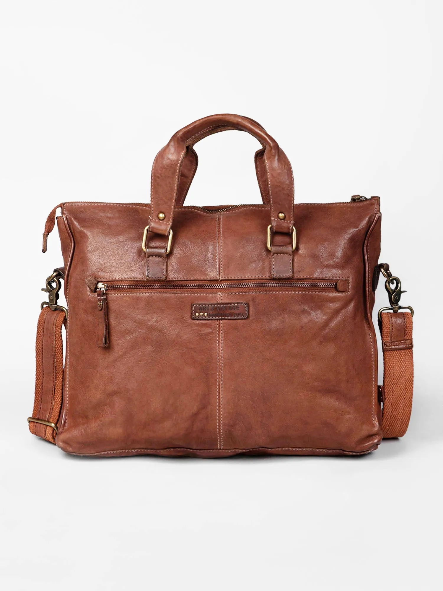 Brown Leather Laptop Bag By Art N Vintage