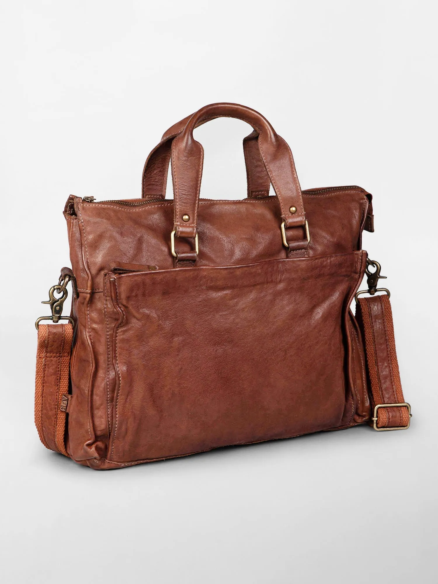 Brown Leather Laptop Bag By Art N Vintage