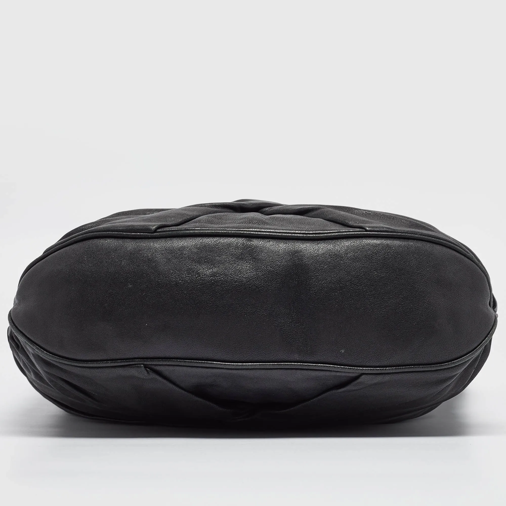 BURBERRY Black Leather Ruched Hobo