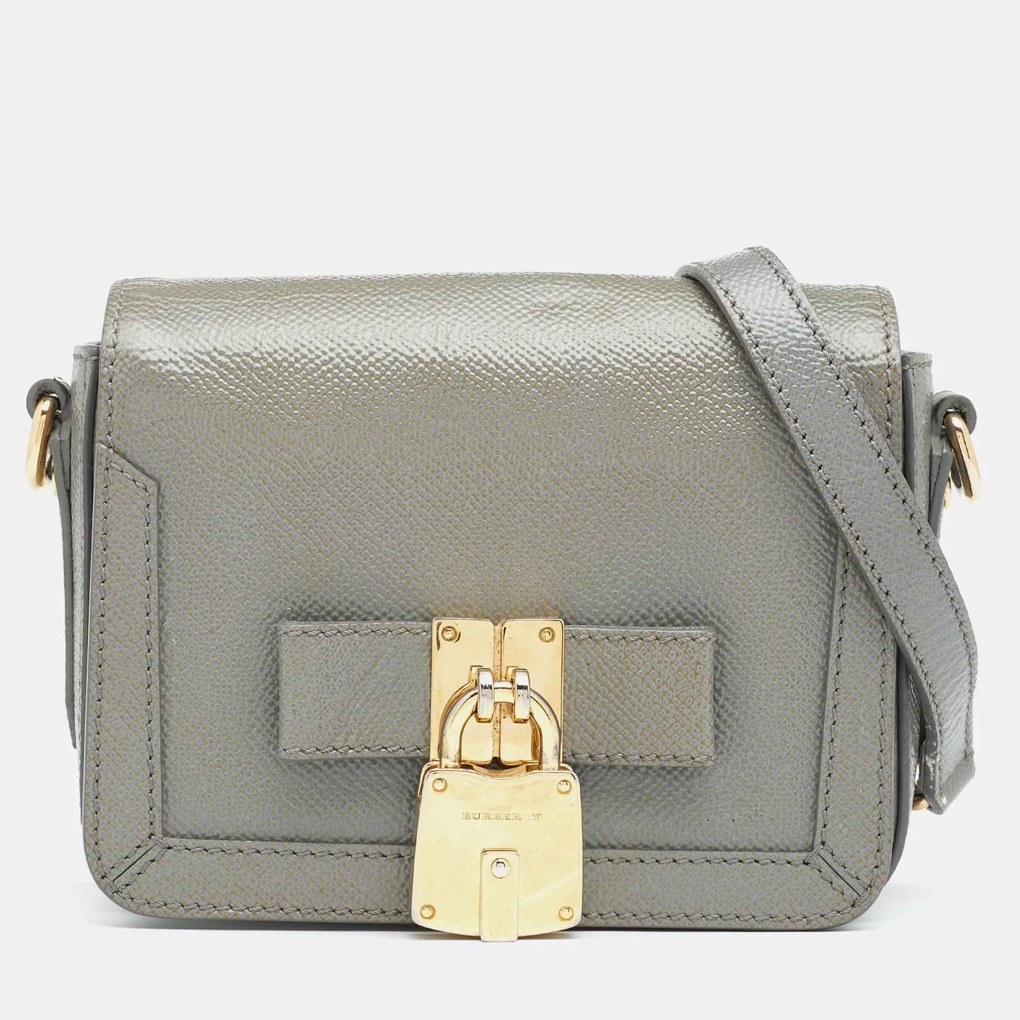 Burberry Grey Patent Leather Berkeley Crossbody Bag