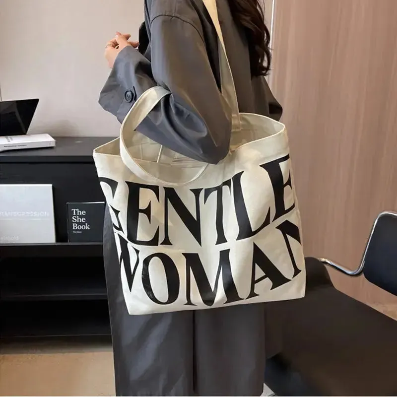 Canvas Women Letter Printed Shoulder Bag