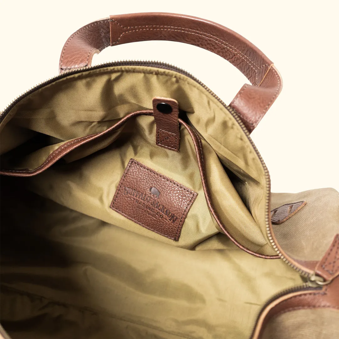 Dakota Waxed Canvas Duffle Bag/Backpack | Field Khaki w/ Chestnut Brown Leather