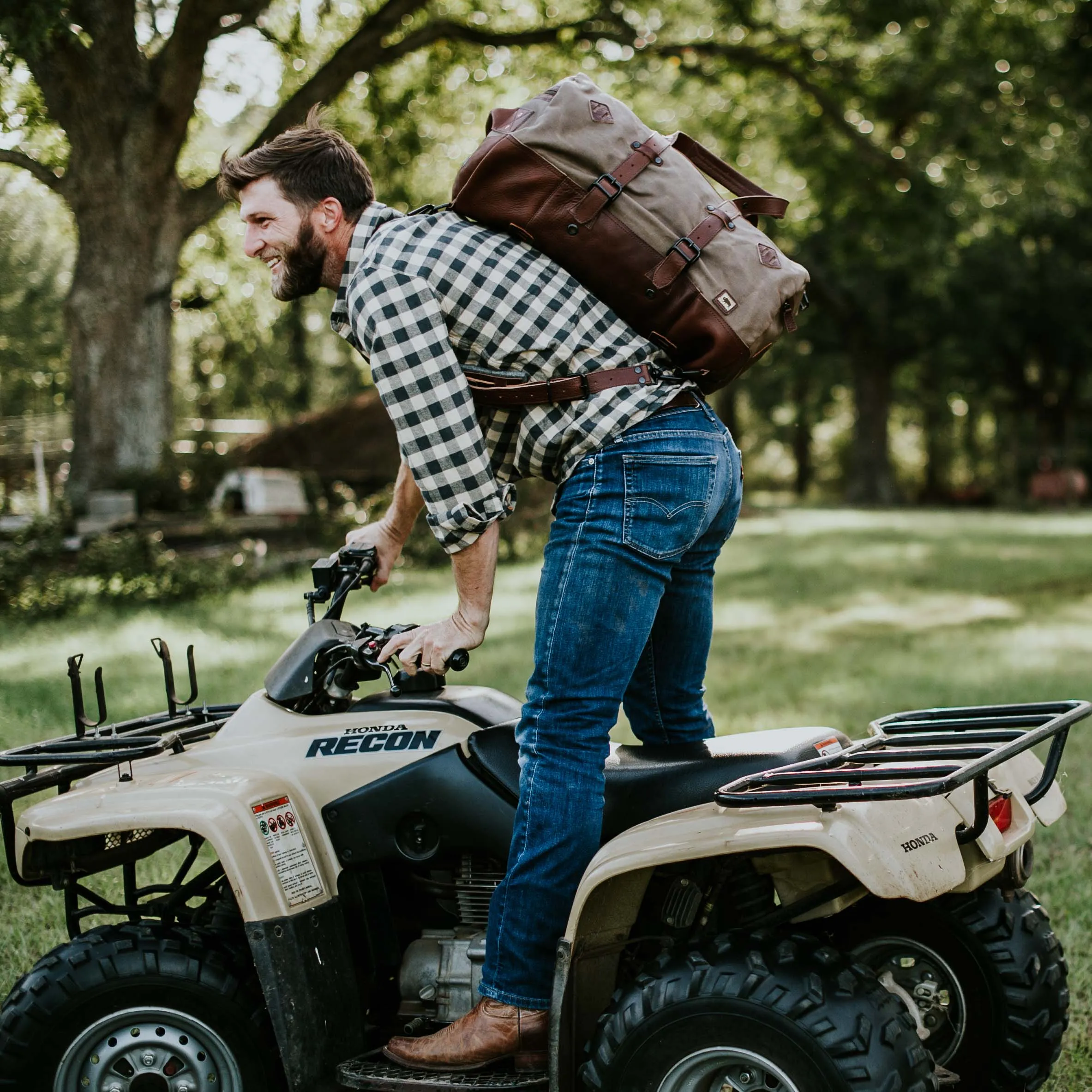 Dakota Waxed Canvas Duffle Bag/Backpack | Field Khaki w/ Chestnut Brown Leather