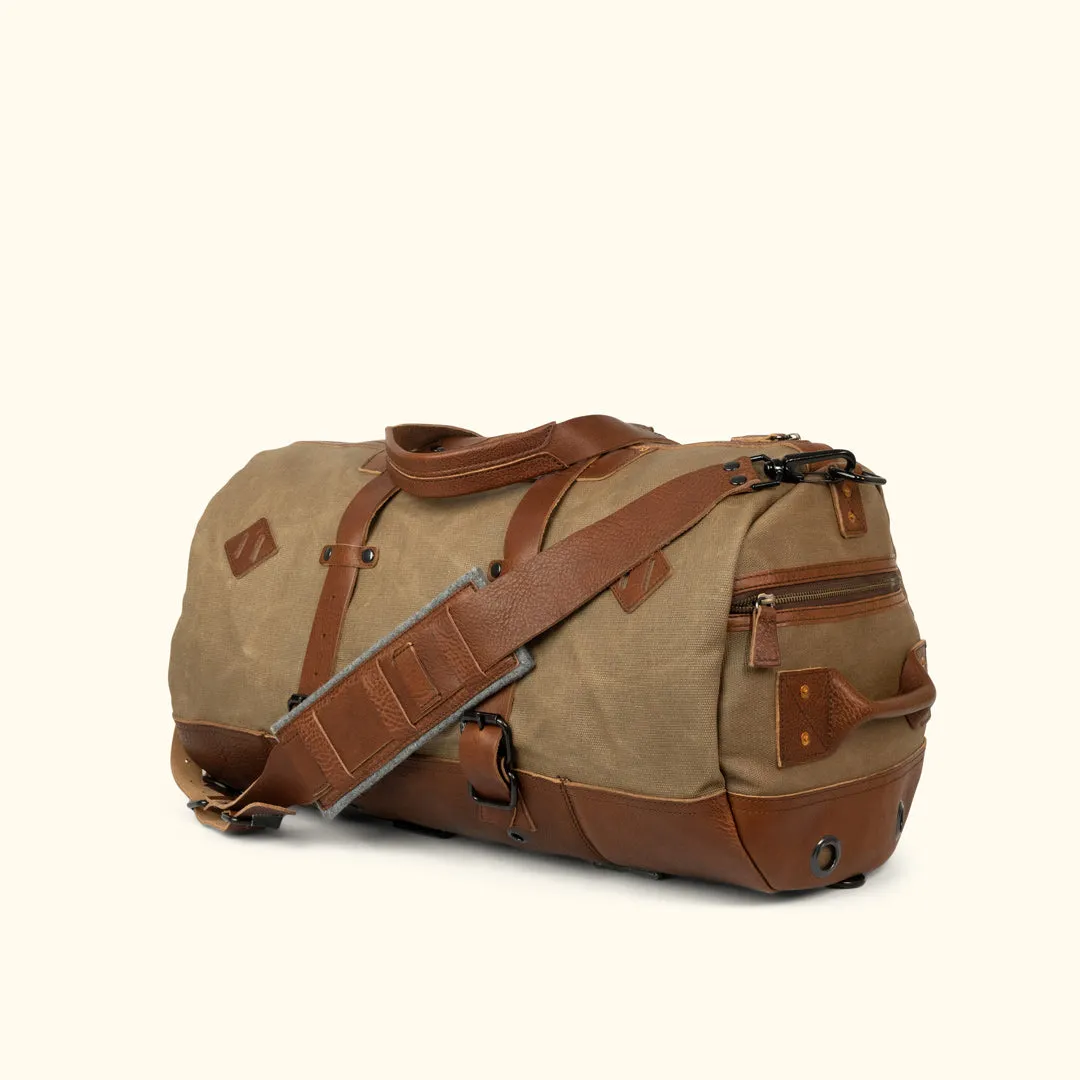 Dakota Waxed Canvas Duffle Bag/Backpack | Field Khaki w/ Chestnut Brown Leather