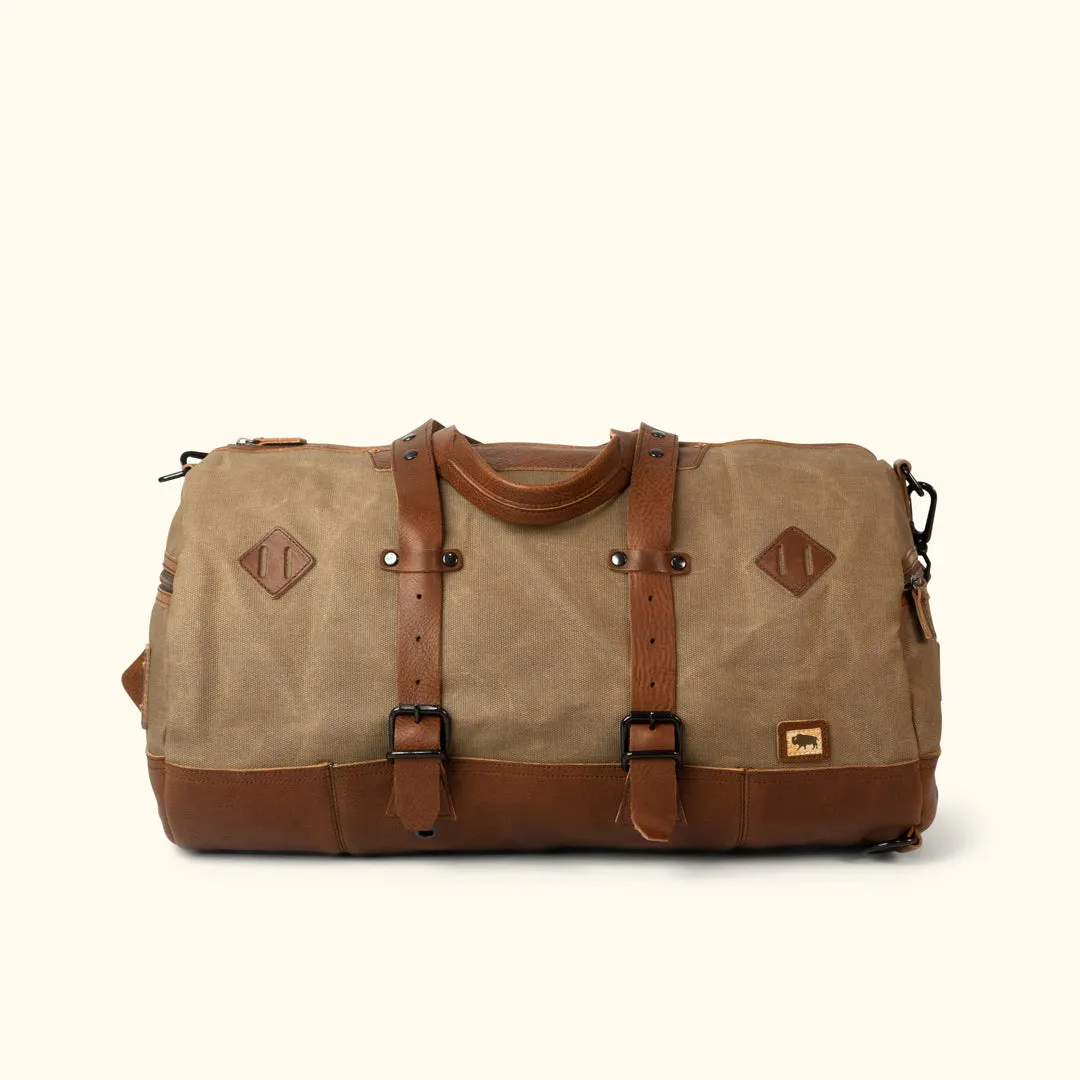 Dakota Waxed Canvas Duffle Bag/Backpack | Field Khaki w/ Chestnut Brown Leather