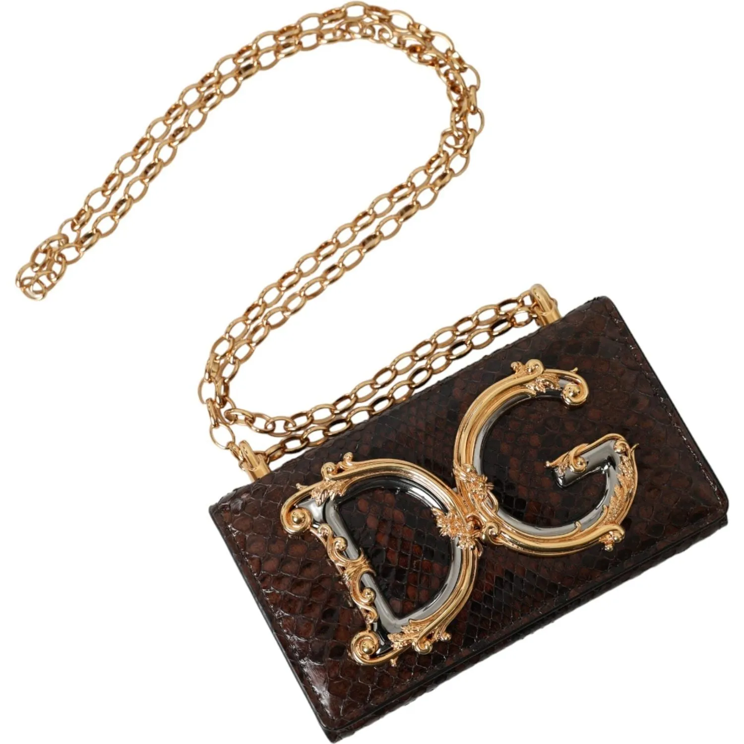 Dolce & Gabbana Brown Python Leather DG Girls Crossbody Phone Bag