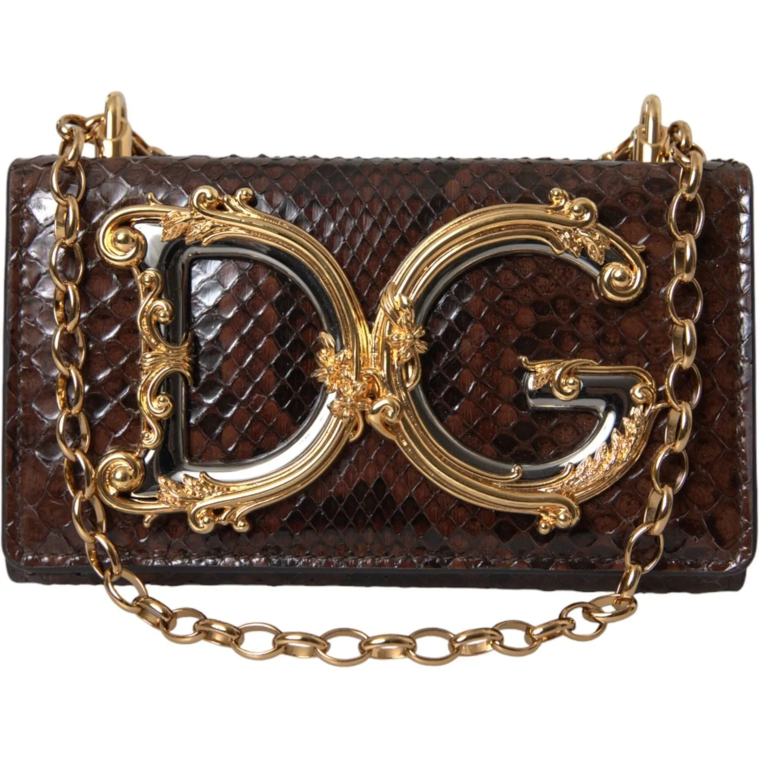 Dolce & Gabbana Brown Python Leather DG Girls Crossbody Phone Bag