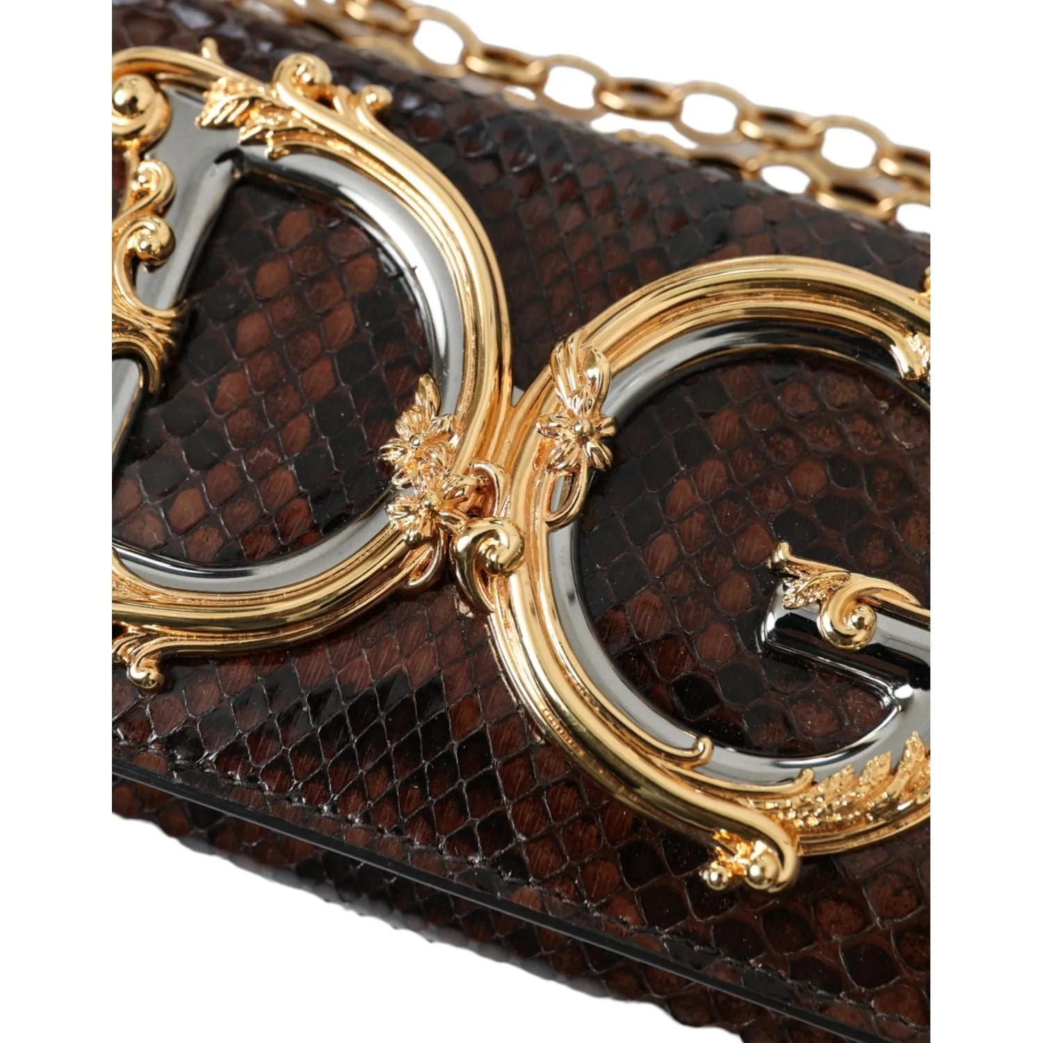 Dolce & Gabbana Brown Python Leather DG Girls Crossbody Phone Bag