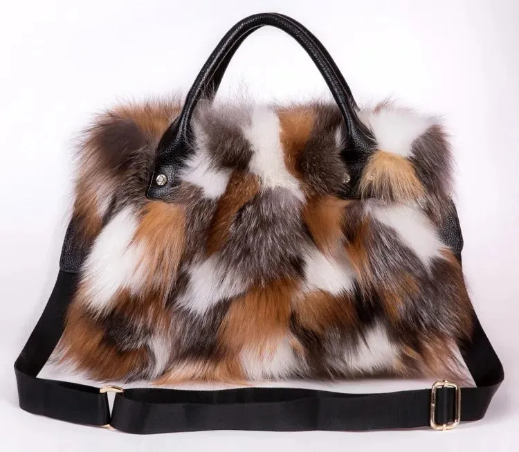 Fox Fur Genuine Leather Crossbody Bag