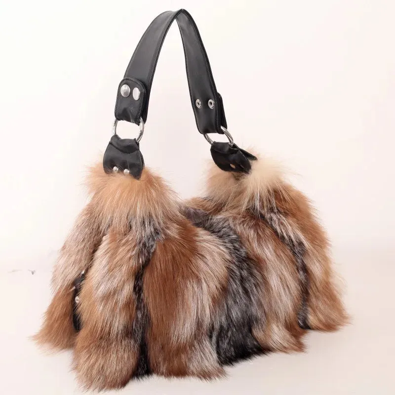 Fox Fur Genuine Leather Crossbody Bag