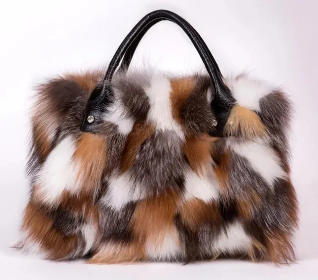 Fox Fur Genuine Leather Crossbody Bag