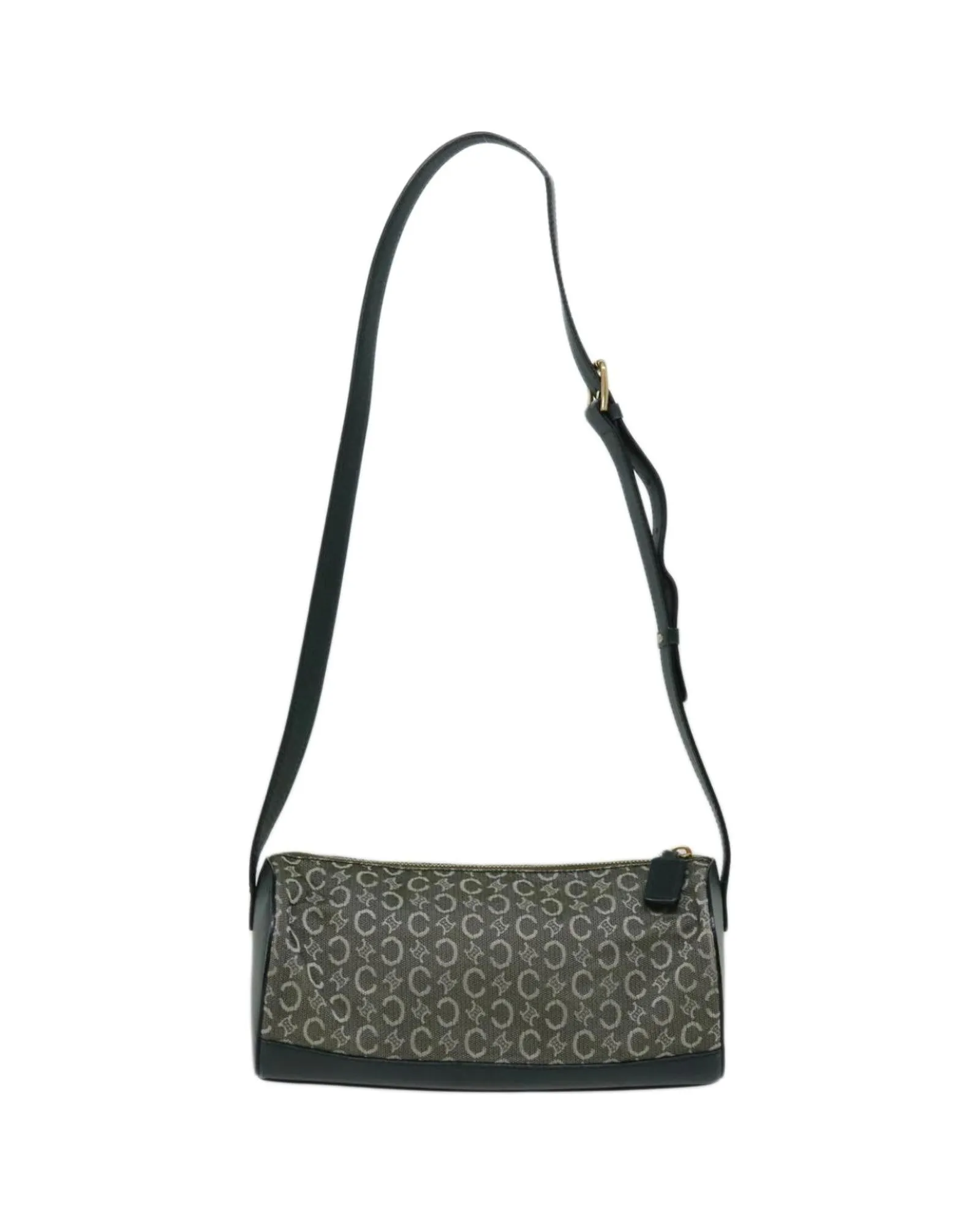 Green Canvas Shoulder Bag with Signature Pattern Detail