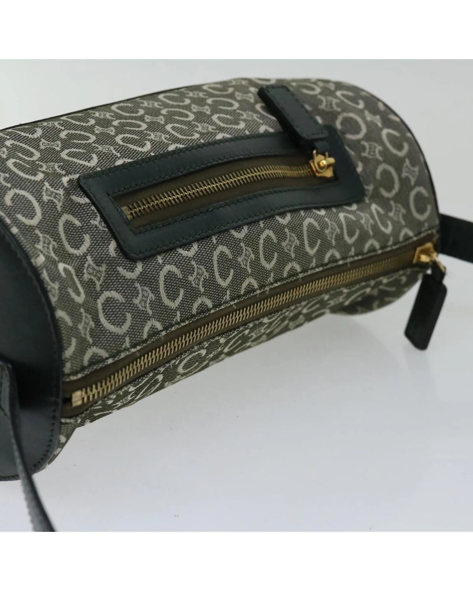 Green Canvas Shoulder Bag with Signature Pattern Detail