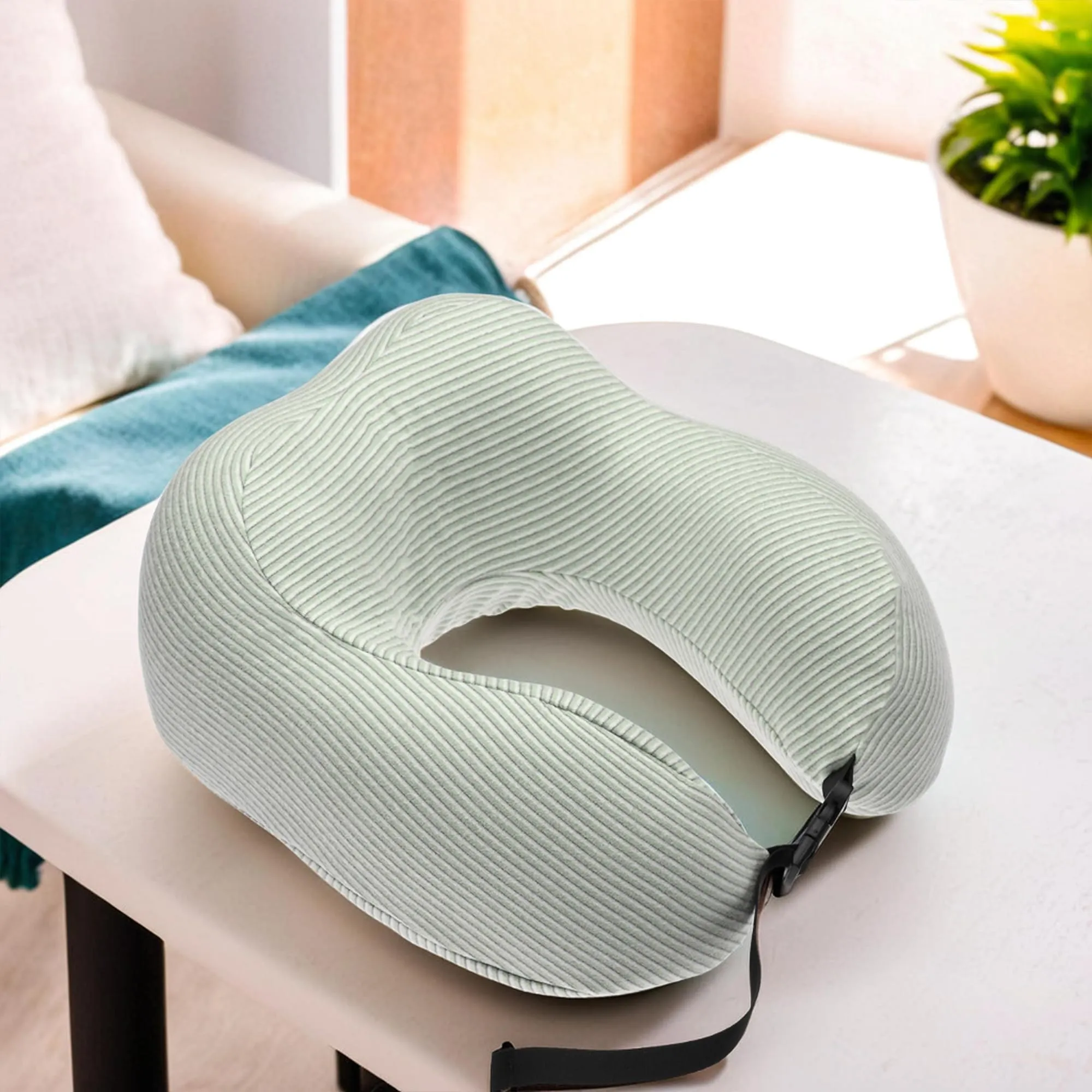 Heart Home Soft Microfiber U Shaped Semicircular & Portable Sleeping Neck Pillow for Pain & Headrest | Neck Rest for Travel | Neck Band Supporter for Men's & Women's | U23052, Green