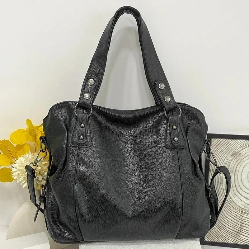 High-Capacity Women's Soft Leather Shoulder Tote Bag