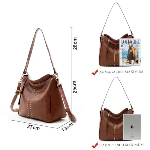 INOVERA Faux Leather Women Handbags Shoulder Hobo Bag Purse With Long Strap (Brown)