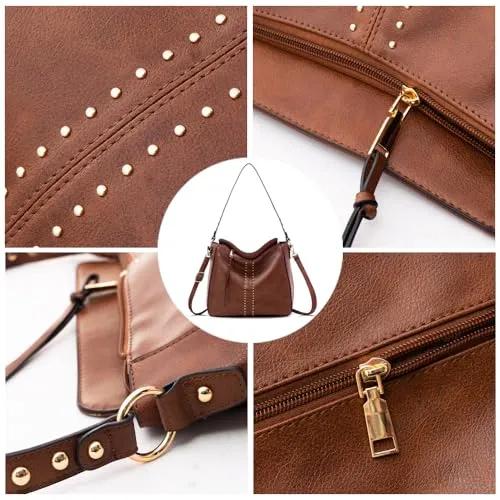 INOVERA Faux Leather Women Handbags Shoulder Hobo Bag Purse With Long Strap (Brown)