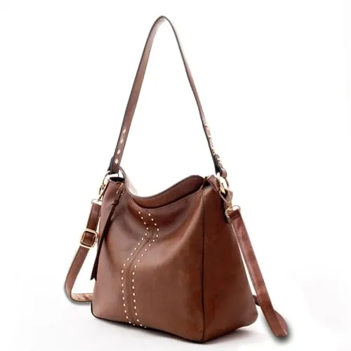 INOVERA Faux Leather Women Handbags Shoulder Hobo Bag Purse With Long Strap (Brown)