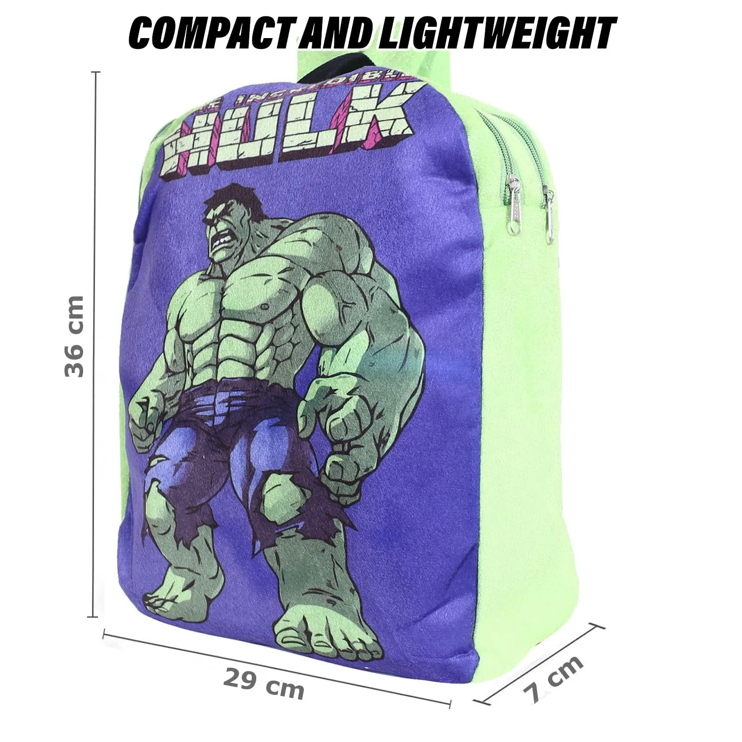 Kuber Industries Marvel Hulk School Bag | Velvet Kids School Bags | Student Bookbag | School Bag for Girls & Boys | School Backpack for Kids | 2 Compartments | Green