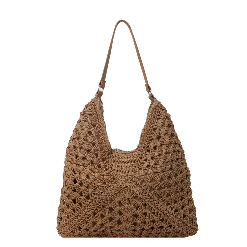 Large-Capacity Woven Straw Hollow Summer Shoulder Bag