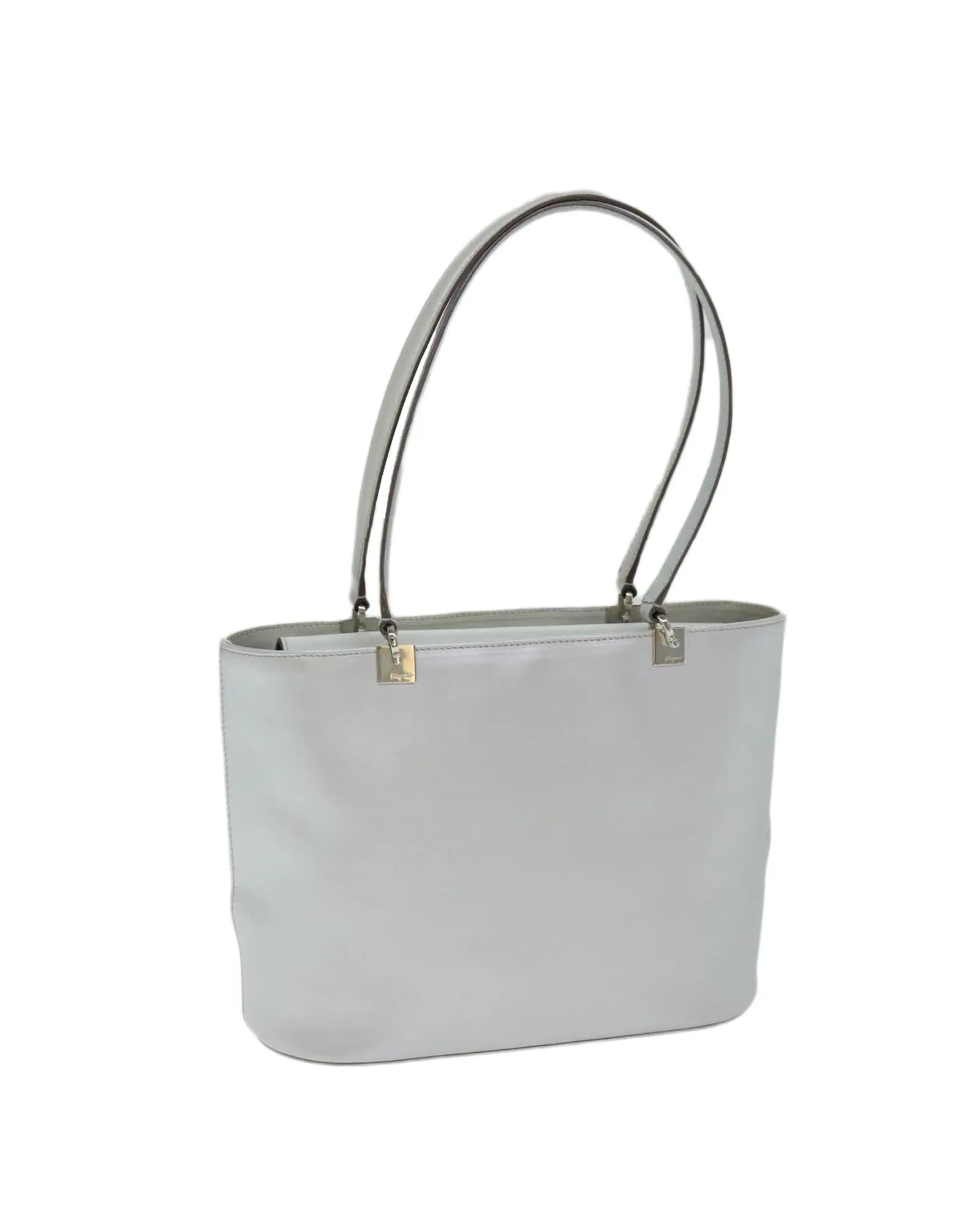 Leather Tote Bag with Silver-Tone Finish