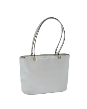 Leather Tote Bag with Silver-Tone Finish