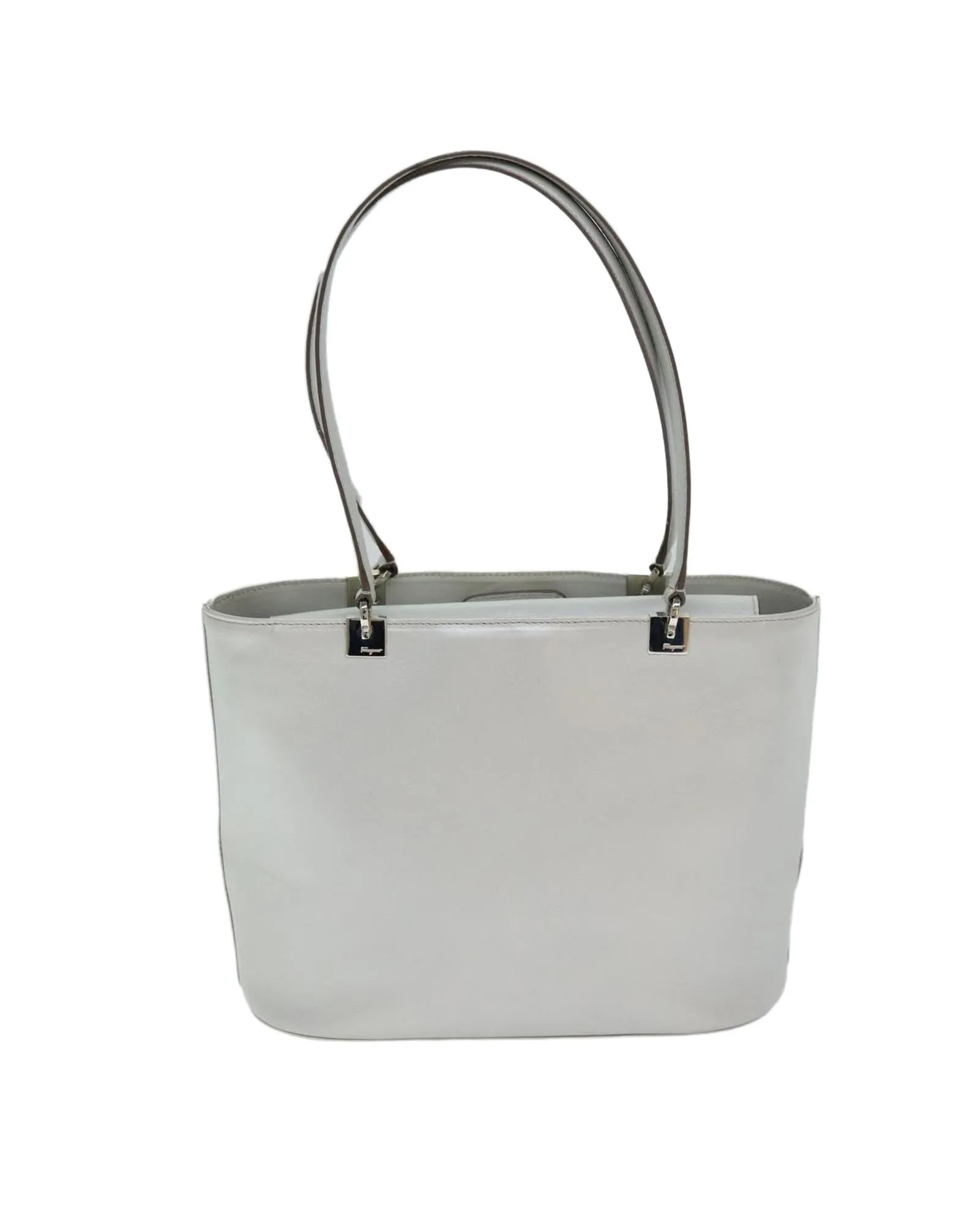 Leather Tote Bag with Silver-Tone Finish