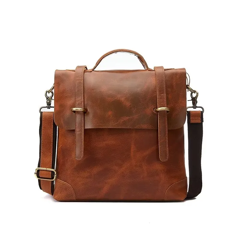 Luxury Crazy Horse Leather Men's Shoulder Bag