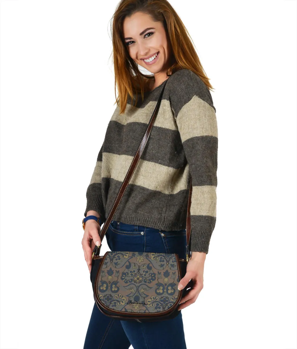 Not Quite Paisley On Light Brown Saddle Shoulder Bag