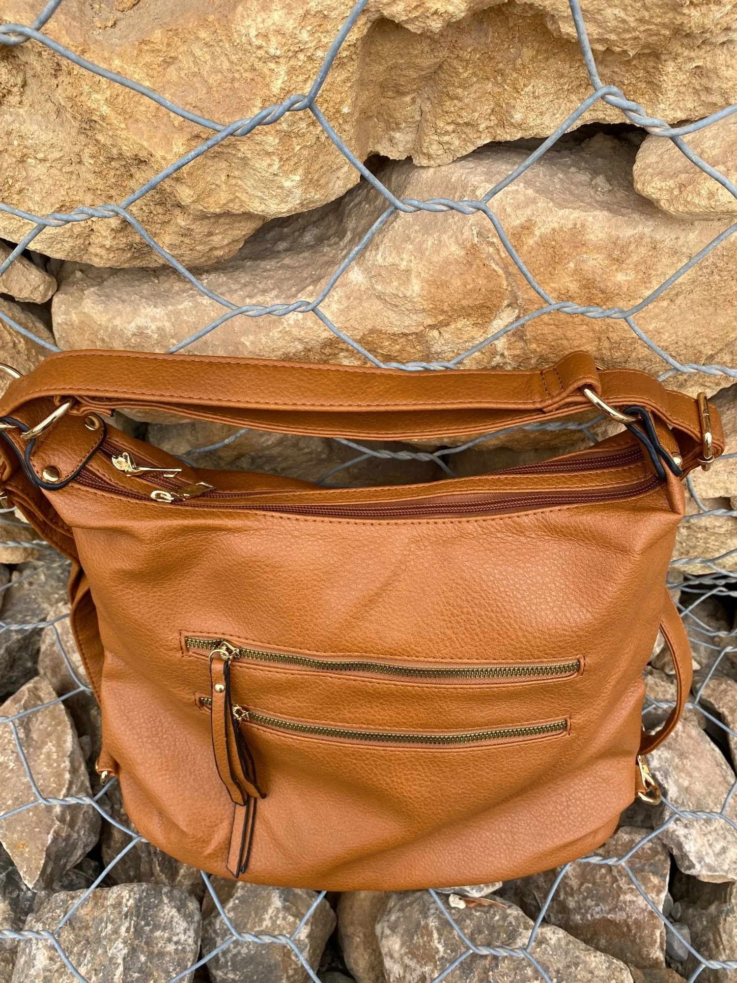 Quilted Light Brown Backpack/Shoulder Bag from Spain