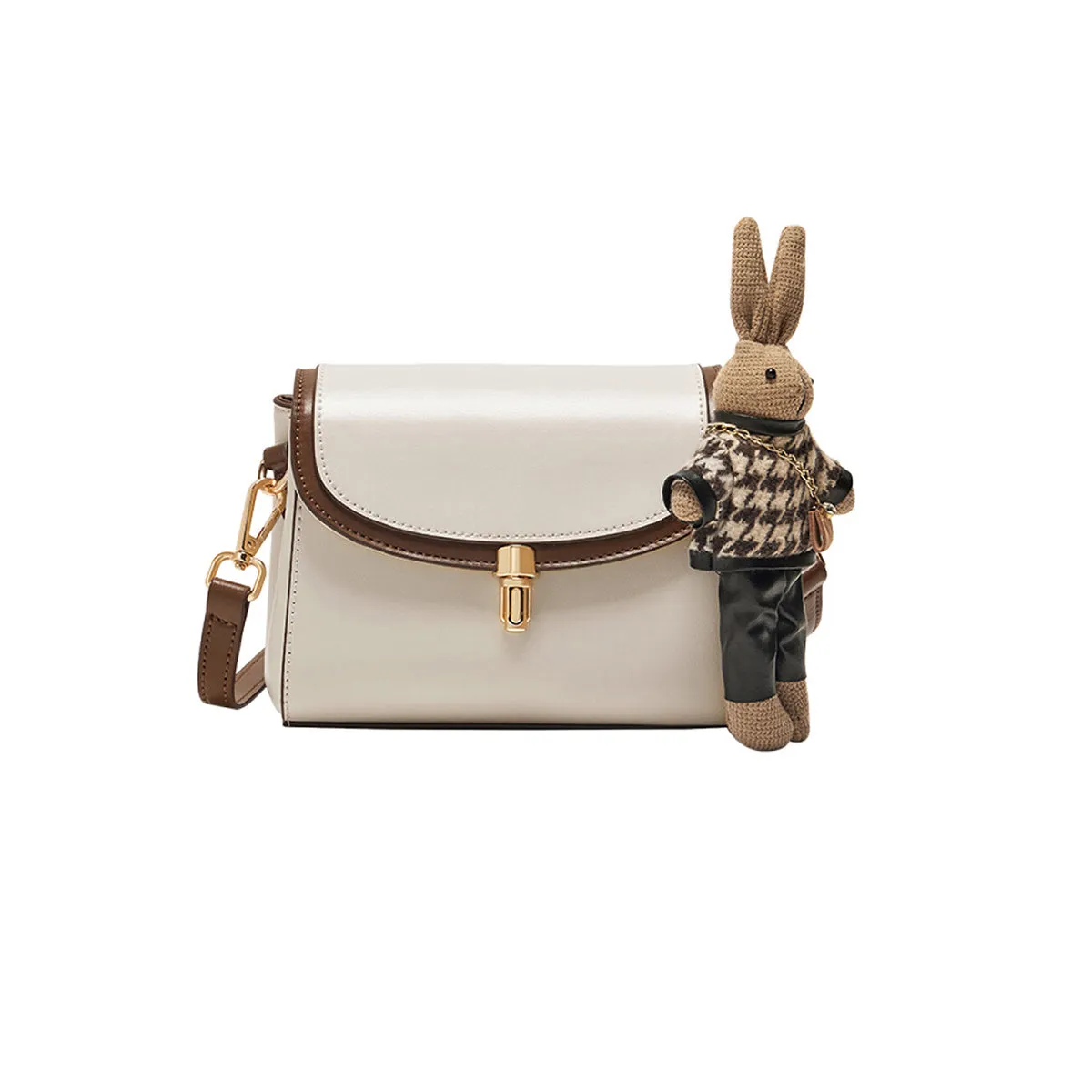 Rabbit Charm Contrast Leather Shoulder Bag