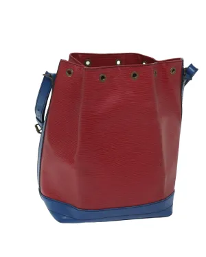 Red and Blue Epi Leather Shoulder Bag with Adjustable Strap and Drawstring Closure