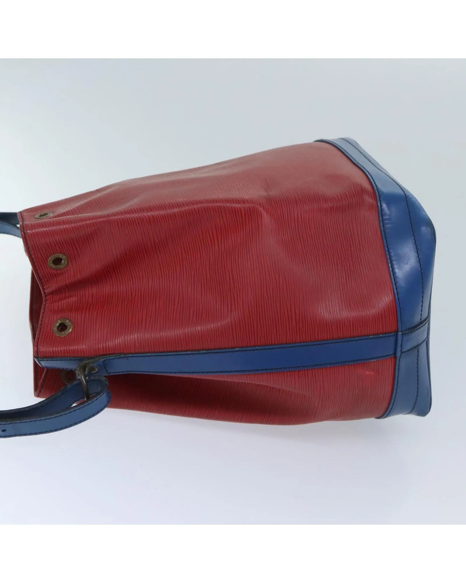 Red and Blue Epi Leather Shoulder Bag with Adjustable Strap and Drawstring Closure