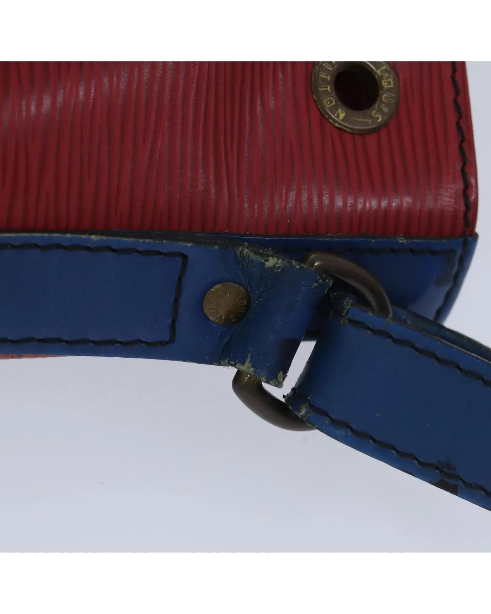 Red and Blue Epi Leather Shoulder Bag with Adjustable Strap and Drawstring Closure