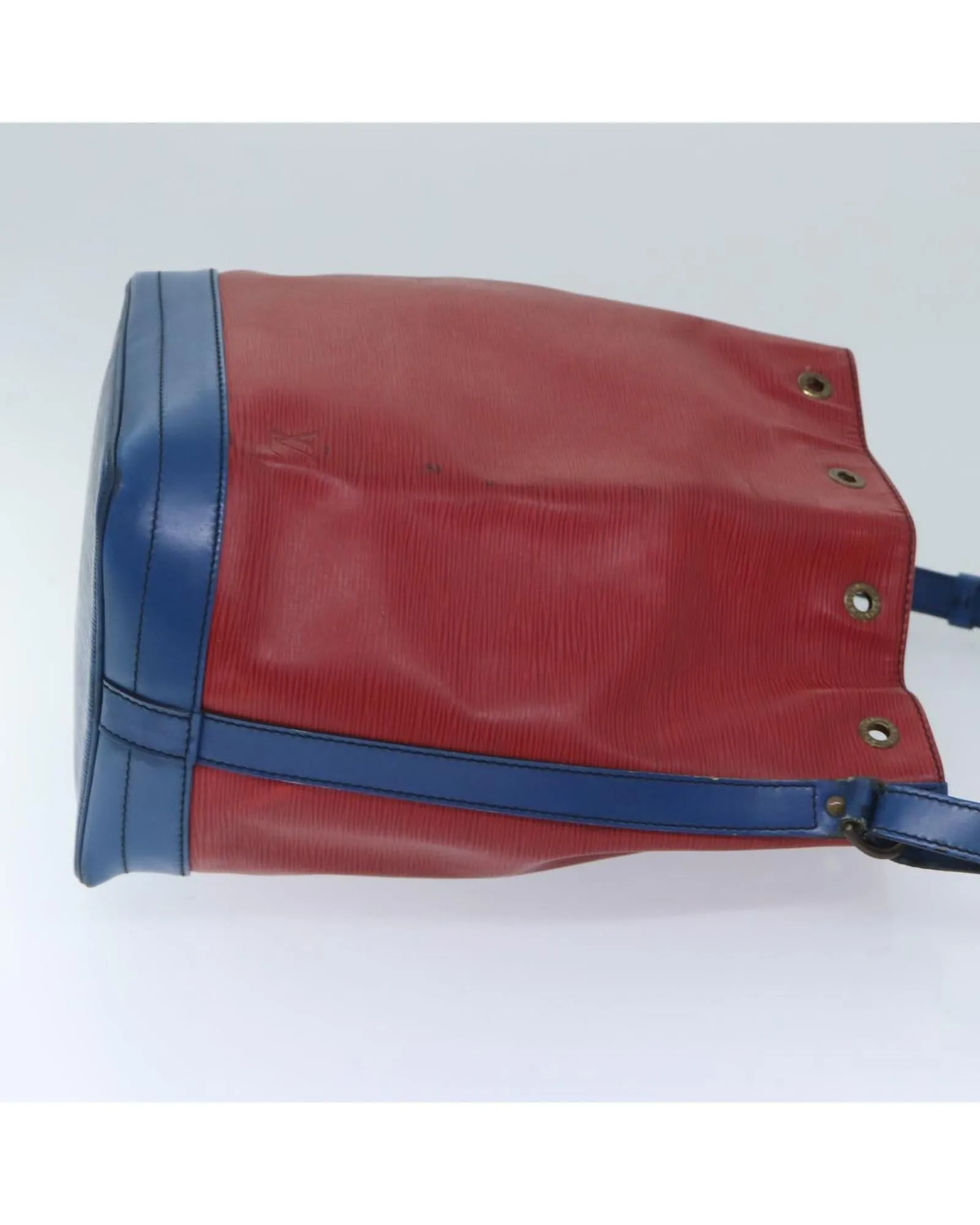 Red and Blue Epi Leather Shoulder Bag with Adjustable Strap and Drawstring Closure