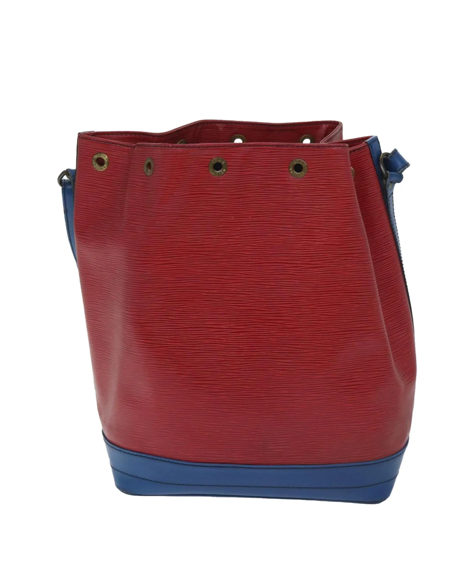 Red and Blue Epi Leather Shoulder Bag with Adjustable Strap and Drawstring Closure