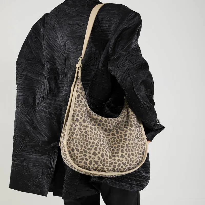 Shoulder Bags Hobo Women Winter Trend Handbags Suede Zip Leopard Purses