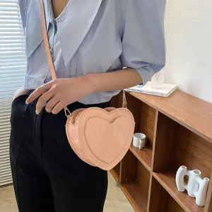 Sweet and Preppy Vegan Leather Heart-Shaped Crossbody Bag