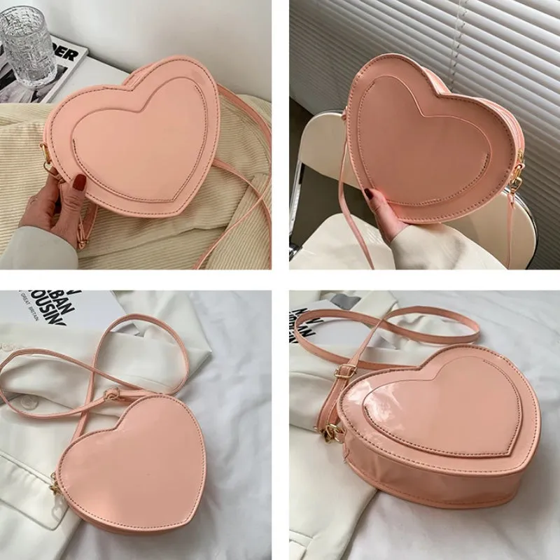 Sweet and Preppy Vegan Leather Heart-Shaped Crossbody Bag