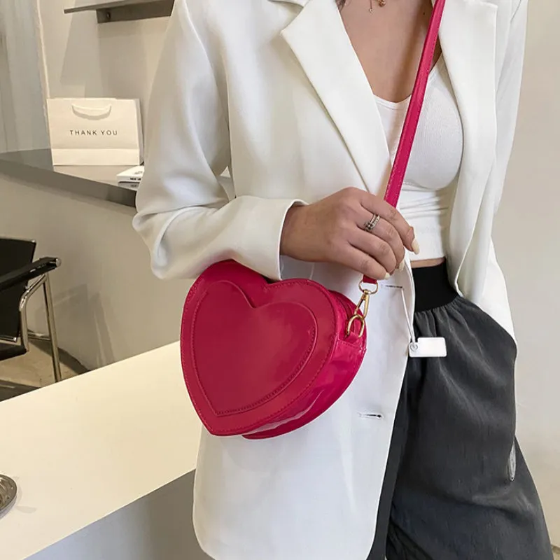 Sweet and Preppy Vegan Leather Heart-Shaped Crossbody Bag